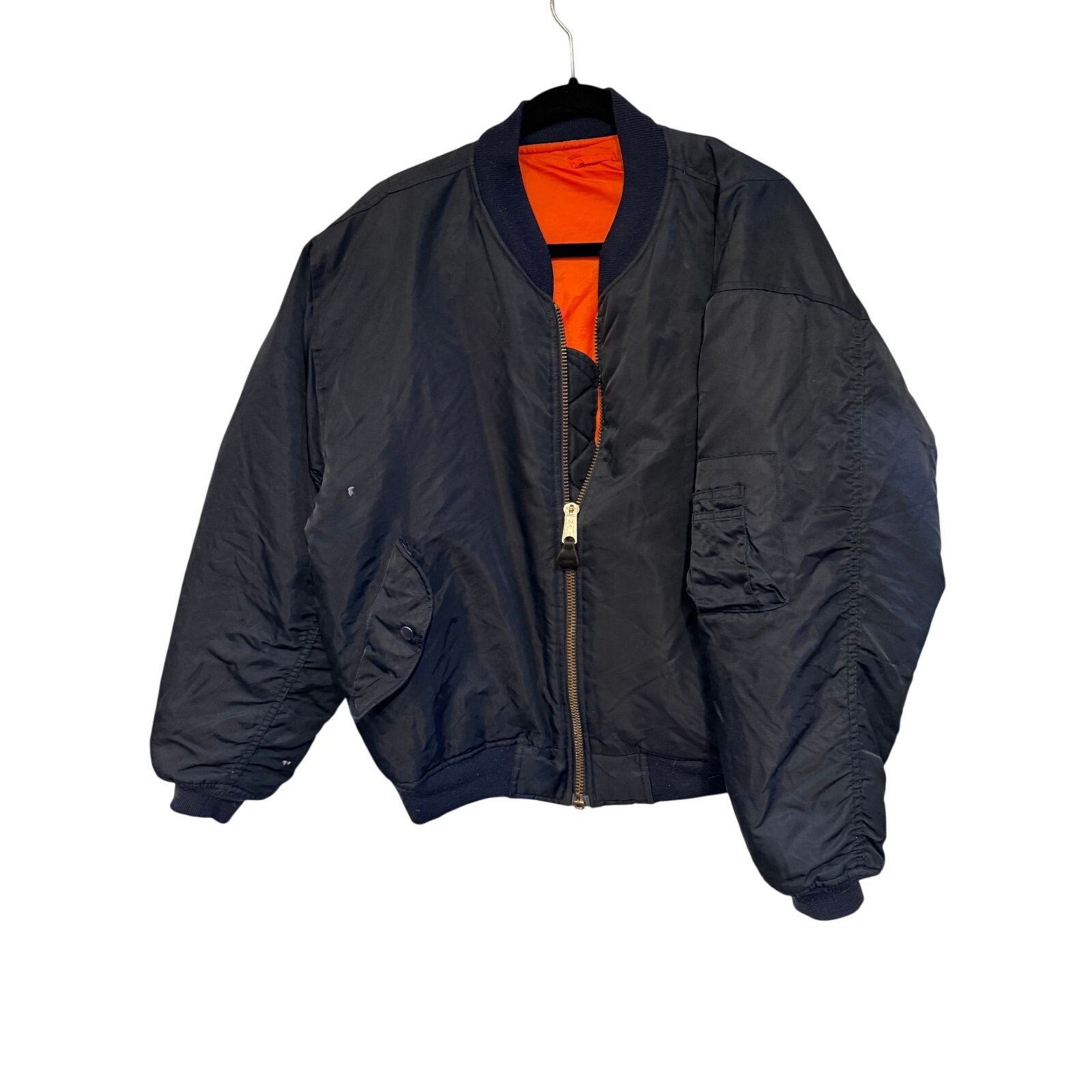 Vtg Usaf Ma-1 Flyerâs Man Intermediate Jacket Size M Navy Blue And Orange